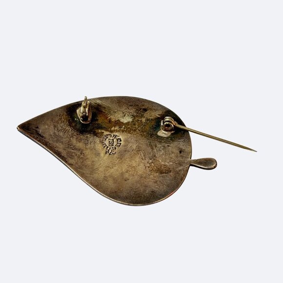 Vtg Sterling Silver Abalone Brooch Leaf-Shaped Nature Sculptural Art 925 Signed - Picture 7 of 9